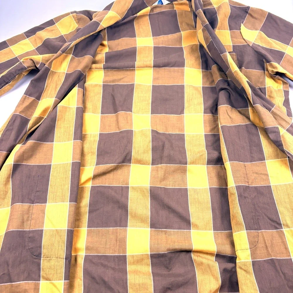 VTG 60s Montgomery Ward Brent Robe Mens XL Chocolate Brown Gold Plaid Belted